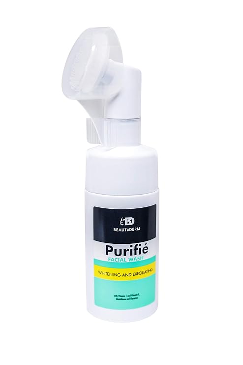 Beautederm Purifie facial wash with pump brush, Purifie facial cleanser is fortified with Vitamin C and E, Glutathione and Glycerin.