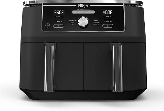 Ninja DZ401 Foodi 10 Quart 6-in-1 DualZone XL 2-Basket Air Fryer with 2 Independent Frying Baskets, Match Cook & Smart Finish to Roast, Broil, Dehydrate & More for Quick, Grey (Renewed)