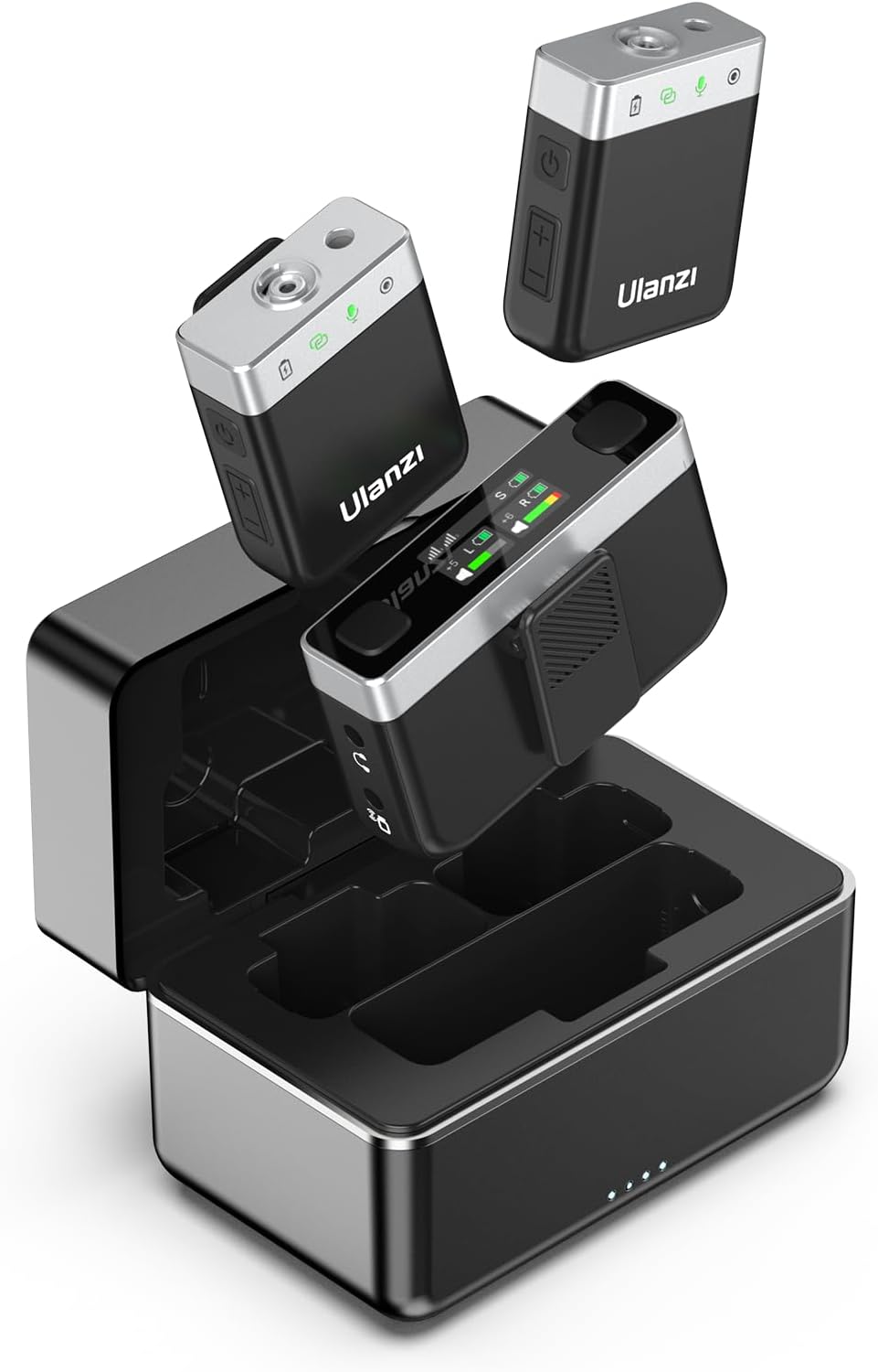 Ulanzi U-Mic Wireless Microphone, Pin Microphone, Laveria Microphone, 200 m Transmission Distance, 2.4 GHz, 20 Hours Battery Operation, Three Audio Input Modes, Noise Cancelling, Instant Connection, Automatic Pairing, Storage Charging Case Included, Compatible with Smartphones, Cameras, PCs, Tablets, Recorders, Webmeetings, Vlog Photography, Interviews, Live Broadcasting, MFi Certified