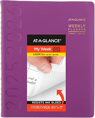 AT-A-GLANCE Planner 2025-2026 Academic, Weekly & Monthly, Half-Hourly Appointment Book, 8-14 x 11, Large, Monthly Tabs, Flexible Cover, Contemporary, Purple 70957X18
