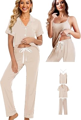 Womens 3Pcs Soft Pajama Sets Sexy Camisole Lingerie XS-4XL Knit Pajamas Set Sleepwear Pjs Nightwear Lounge Sets