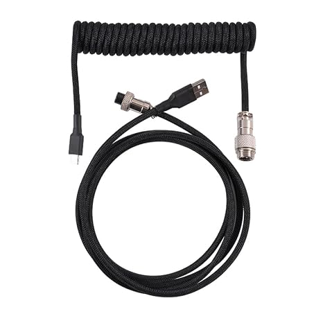 1.5m Coiled Keyboard Cable, Type-C to USB A Cable for Mechanical Gaming Keyboard, with Detachable Metal Aviator for Gaming Keyboard (Black)