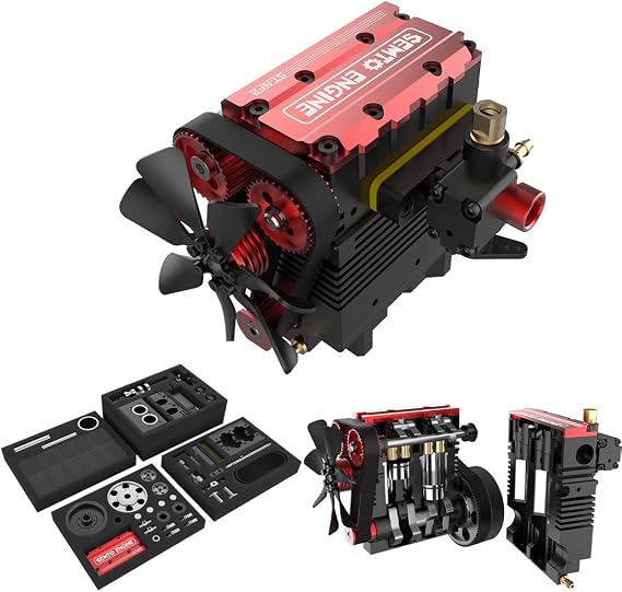 Mini Engine Model Kit, SEMTO ST-NF2 7.0cc Inline Double-Cylinder Four-Stroke Air-Cooled Nitro Interal Combustion Engine Model, DIY Physics Experiment Toys for Adults