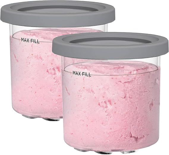 Dessert Creami Tubs for Ninja CREAMi Ice Cream Maker NC300UK NC300 NC301 NC299AMZ Series, Ice Cream Tubs Containers with Lids (2 Pack/Clear)