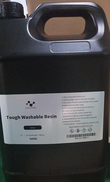NOVA3D Water Washable ABS-Like Tough Resin, High Toughness 3D Printing Photopolymer Resin, 405nm UV Fast Cure for 12K/14K/LCD/DLP/SLA Printers, Low Odor (Grey, 5kg)