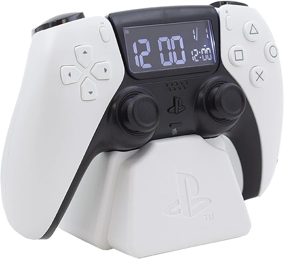Paladone PlayStation PS5 Controller Alarm Clock - Officially Licensed Sony Merchandise Digital White Clock With Date, Gift Accessory for Gamer, Bedroom Decor