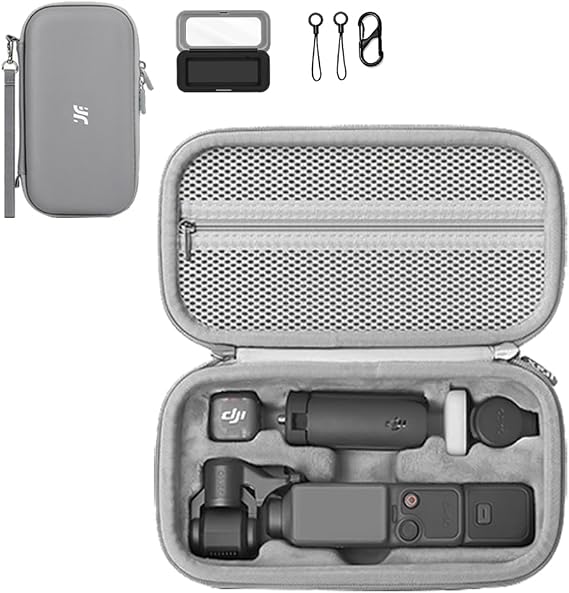 DJI OSMO Pocket 4 Creator コンボカメラとアクセサリー用キャリーケース、Pocket 4 PUカバー ハードシェル トラベル収納ケース フィルターオーガナイザーケースとジンバルクランプ紛失防止クリップ付き グレー