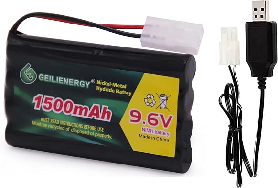 9.6V 1500mAH NiMH Rechargeable 8-Cell AA Battery Pack with Standard Tamiya Connector Plug and USB Charge Cables for RC Car Boats Truck Tank and Vehicles(1 Pack)