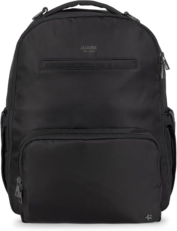 JuJuBe Classic Diaper Backpack Machine Washable Baby Travel Bag, Black Out
