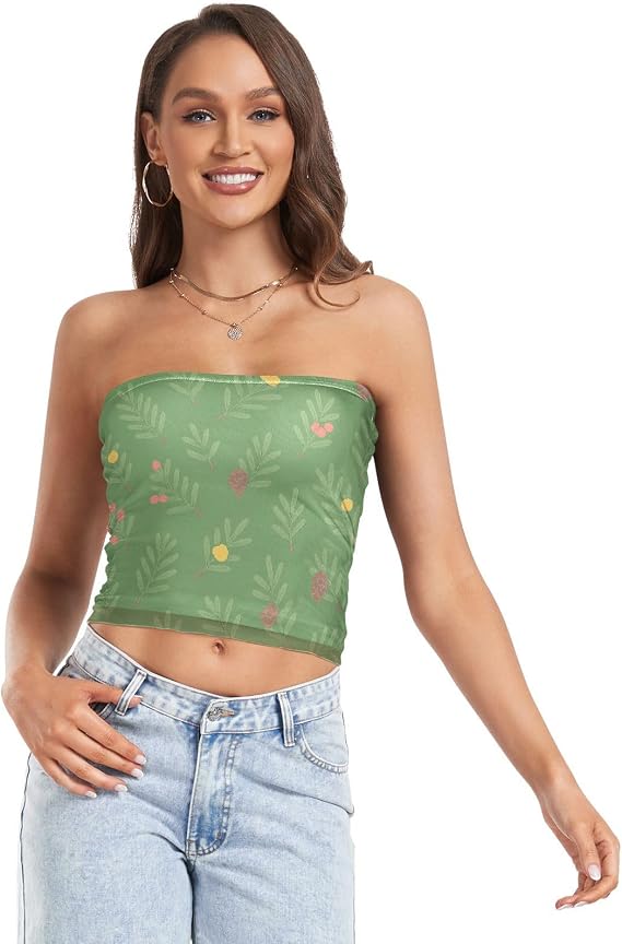 Pine Branches Pattern Womens Tube Tops Tight Boob Tube Top for Lady Sports