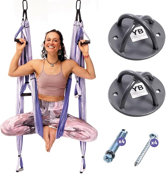 Yoga Trapeze Purple Swing Set for Home & Outdoor with Ceiling Hooks