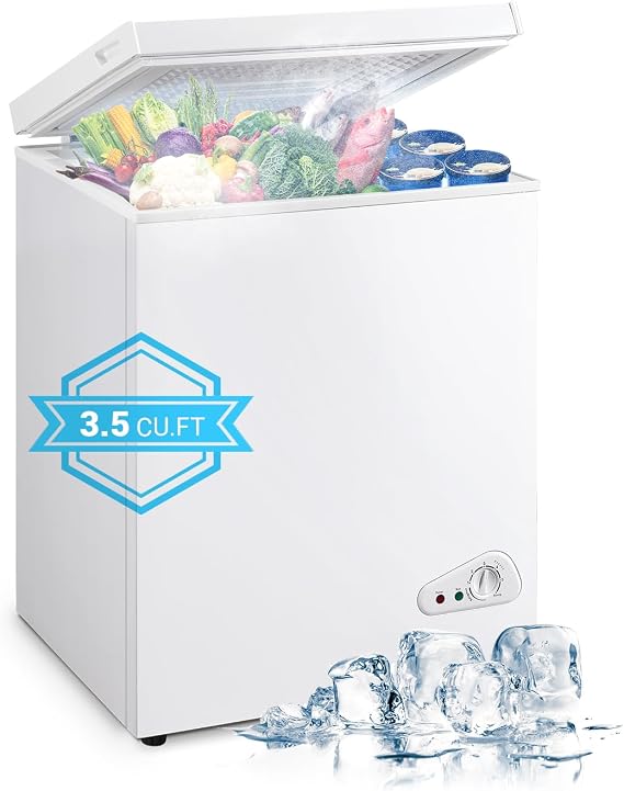 Chest Freezer Small Deep Freezer 3.5 Cu.Ft Mini Freezer with Removable Baskets & 6 Adjustable Temperature (Down to -11F)& Top Open Door, Mini Compact Freezer Suitable for Apartments, Kitchen, White