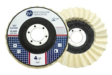 Benchmark Abrasives 4-1/2" x 7/8" Felt Polishing & Buffing Flap Discs for Polishing Stainless Steel Aluminum Fiberglass Plastic Metals, Use with Angle Grinder (5 Pack)