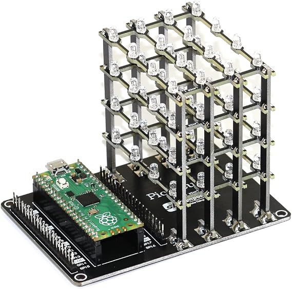 Pico Cube 4x4x4 64 LED Cube Kit for Raspberry Pi Pico (Assembled, Blue)