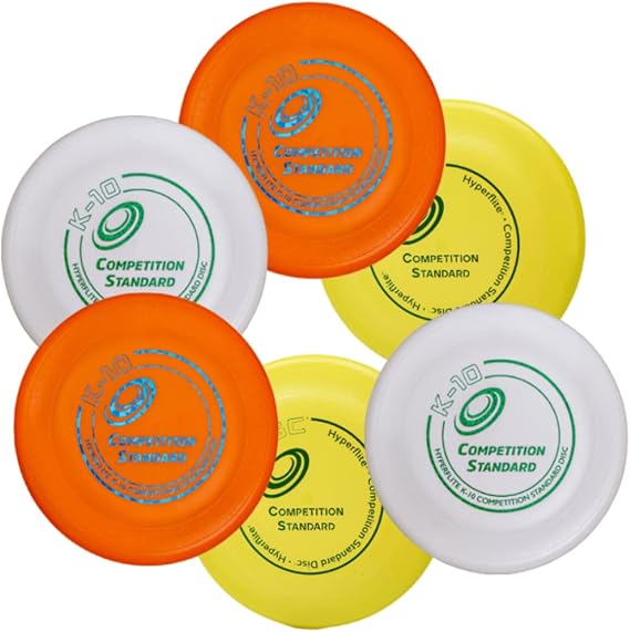 Hyperflite K-10 Competition Standard Dog Disc (6 Pack) - Assorted Floating Frisbee for Dogs - Large Canine Plastic Discs for Ultra-Long Flights - Flying Disc Toy for Secure Gripping - 8.75