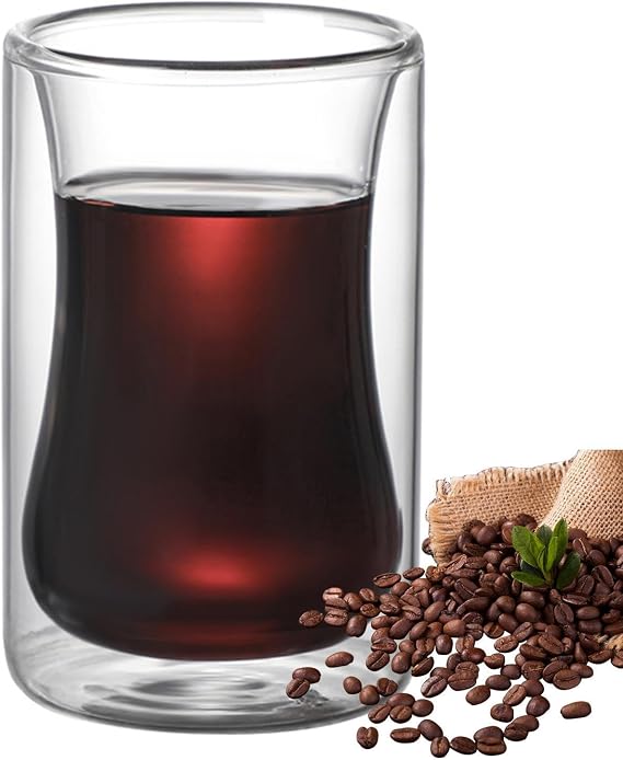 Double Walled Coffee Glasses Mugs, 200ml Borosilicate Glass Coffee Cup, Cappuccino Latte Glasses Cups Heat Resistant Thermo Insulated Glass Cup for Tea Milk Juice Ice Cream Hot & Cold Drinks