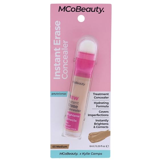 MCoBeauty Instant Eraser Concealer - Provides Full Coverage, Brightening And Smoothing - Blurs The Appearance Of Dark Circles, Fine Lines And Wrinkles - With A Cushion Applicator - 03 Medium - 0.2 Oz