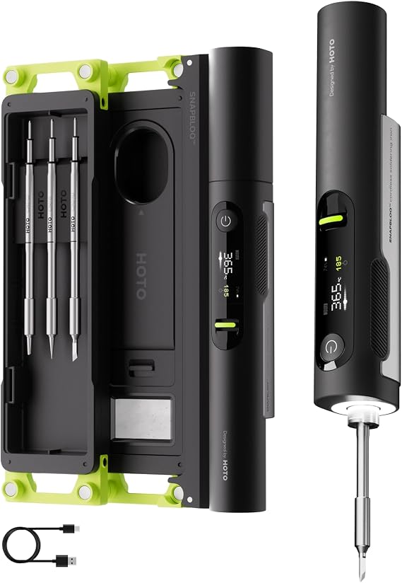 HOTO SNAPBLOQ™ I-A06 Cordless Soldering Iron Kit, 3s Heat, 140W, C245, LCD