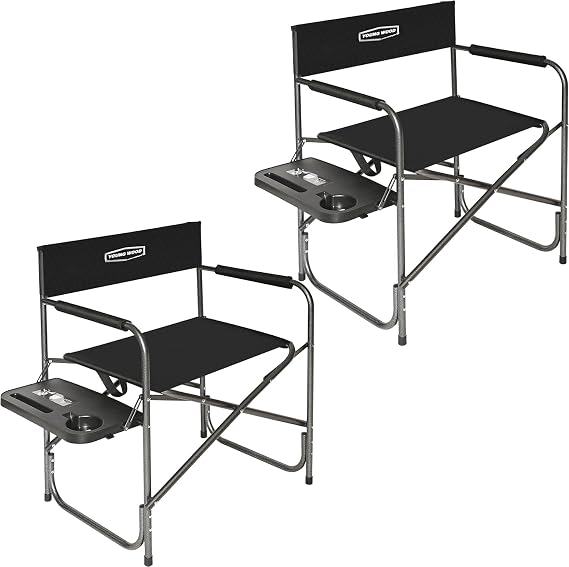YOUNG WOOD Camping Directors Chair with Side Table, Foldable and Portable, Fishing,Trip,Picnic,Hike,Lawn,Sports,Beach,Outdoor Camping Chair for Adults,Drink Holder and Mobile Storage,2p