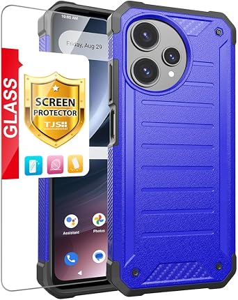 TJS Compatible with Cricket Icon Plus 2026 Case, AT&T Verge 2 5G Case, with Tempered Glass Screen Protector, Dual Layer Premium Tough Lined Design Hybrid Shockproof Heavy Duty Phone Case (Blue)