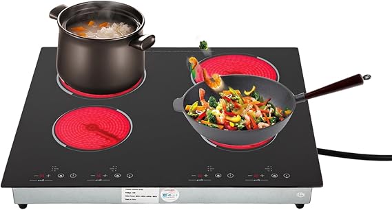 3000W 110V Electric Cooktop 4 Burners, 24 Inch Portable Built-In Countertop Ceramic Stove Top Built-in Cooktop Sensor Touch Control with Safety Lock & Timer 9 Power Levels (NO PLUG)