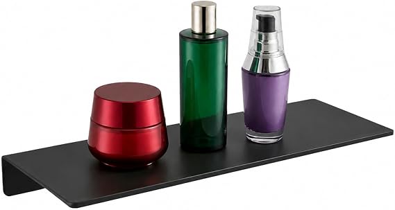 JOOM Metal Floating Wall Shelf with Lip 30cm, Black Display for Bathroom