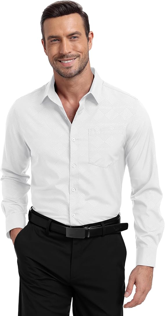 ZITY Mens Long Sleeve Button Down Shirt Jacquard Dress Shirts Casual Paisley Shirt for Wedding Party