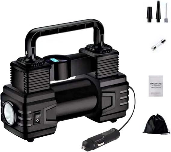 Tire Inflator Portable Air Compressor, Automatic Digital Display Smart Preset Inflation Tire Inflator with LED Light 12V 150PSI Wire Auto Tire Inflator Pump Black
