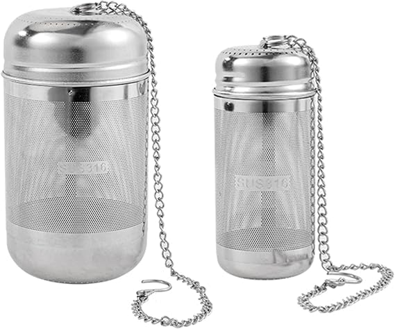 2 Pack Tea Strainers with chain for Loose Tea Sets,Universal Extra Fine Mesh Tea Infuser, 316Stainless Steel & Updated Slim Threaded Lid,Suitable for soaking tea,99% of cup,2 Size