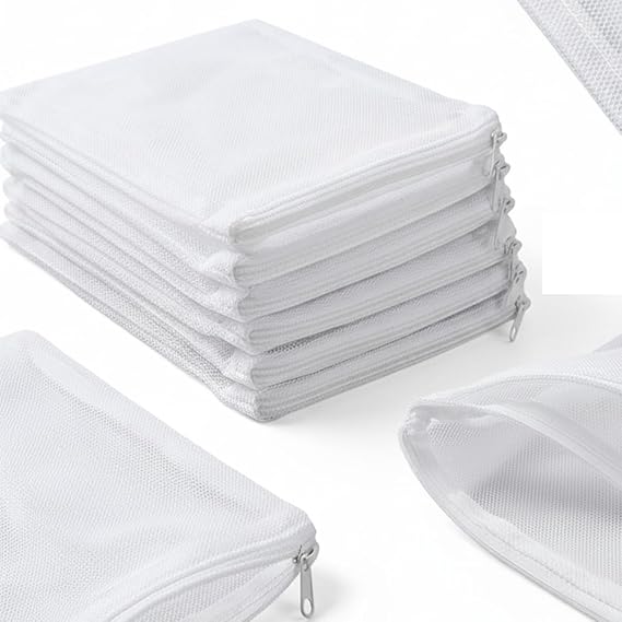 10PCS Aquarium Filter Media Bags with Drawstring Zipper, Reusable Fine Mesh Bags for Activated Carbon, Bio Balls, Ceramic Rings, Substrate, Fish Tank Filter Accessories