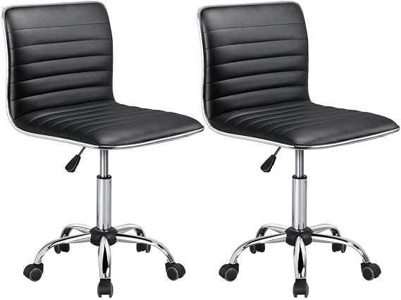 Yaheetech 2PCS Small Black Office Chair on Wheels, Low-Back Swivel Seat