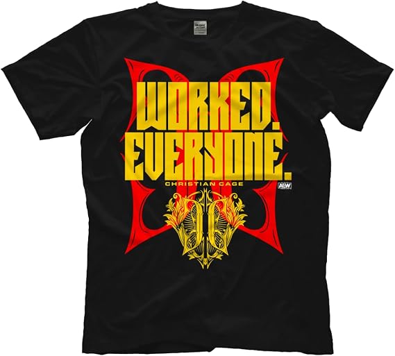 Pro Wrestling Tees Christian Cage - Worked Everyone (Red and Yellow) - Officially Licensed AEW T-Shirt