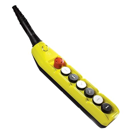 ASI PL07D2-E 7 Button Crane Pendant Station, Single Row, 6 Two Speed Push Buttons, 1 E-Stop, inlcudes 1NC/8NO Contacts