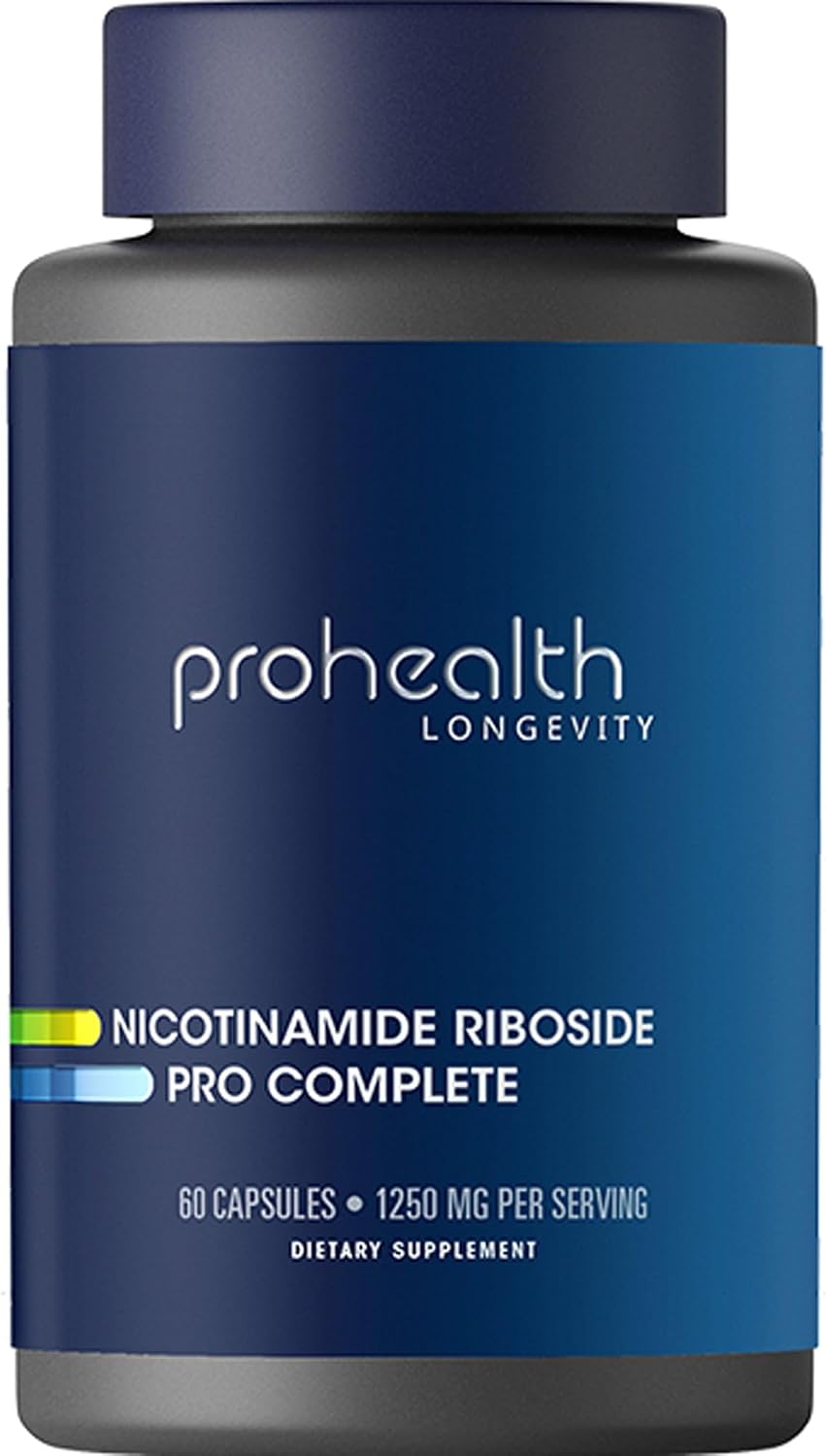 ProHealth Nicotinamide Riboside Pro Complete NAD Supplement. 500mg Patented Niagen NR The Active Ingredient in NMN, Plus 250mg TMG, Plus 500mg Trans-Resveratrol. Equal to 690mg of NMN. 30 Servings