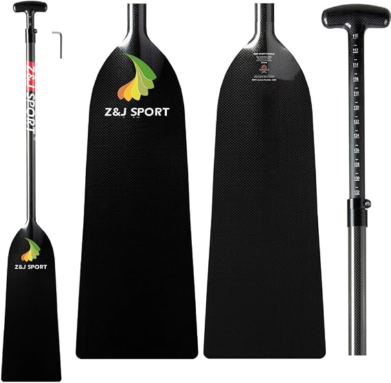 Z&J SPORT Adjustable Dragon Boat Paddle, IDBF Approved Boat Oars, Carbon Fiber Paddle Adjustable T Handle with Adjuster for Dragon Boat Paddler (Range: 43-52 /110cm-132cm)