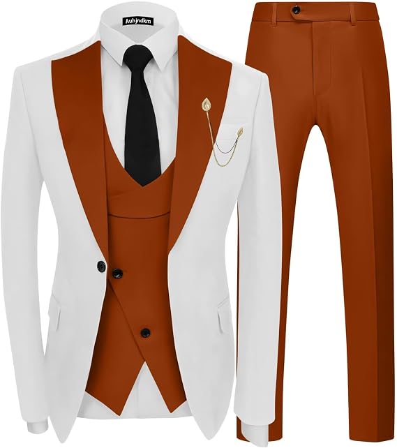 Men's Slim Fit 3 Piece Tuxedo Suit, One Button Peak Lapel Blazer Vest Pants Set for Wedding Prom Party XZ021