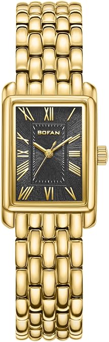 BOFAN Gold Watches for Women with Vintage Bracelet, Rectangular Case Roman Dial,Adjustment Tool Included,Water Resistant