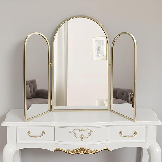 3 Way Mirror, Trifold Mirror, Trifold Vanity, Three Panel, Gold, 37x30, 360