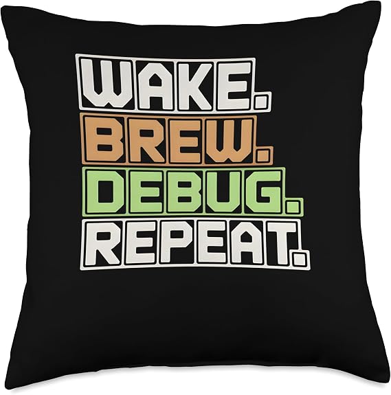 Wake Brew Debug Repeat Programmer Software Engineer Throw Pillow