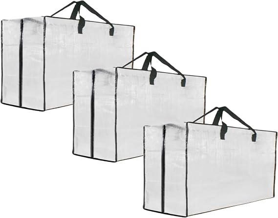 GONGKANGYUAN 3 Pack Heavy Duty Moving Bags, Extra Large Clear Storage Bags with Zipper and Handles, Moving Boxes & Storage Bins Alternative, Packing Supplies, Moving Supplies for Dorm Room Essentials