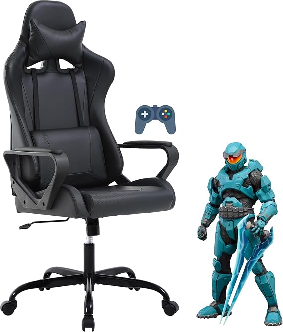 Ergonomic Gaming Chair, High Back PU Leather Office Chair with Adjustable Lumbar Support & Headrest Swivel Computer Desk Chair for Adults, Teens, Kids Heavy Duty Executive Red Game Chair - Black