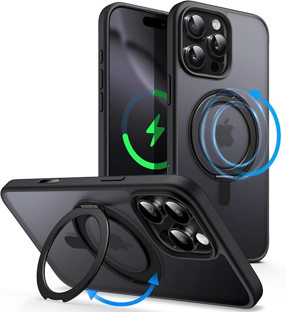 JETech 360 Rotatable Ring Stand Case for iPhone 16 Pro Max, Black Titanium