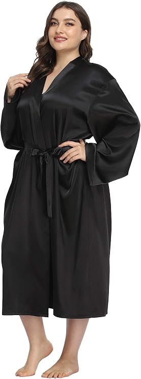 Women's Plus Size Satin Kimono Robes with Pockets Long