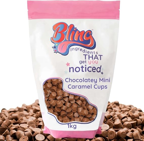 Chocolatey Mini Caramel Cups 1kg – Miniature Caramel Filled Chocolatey Shells | Gourmet Cake Sprinkles Topping for Waffles, Brownies, Blondies & Sundaes