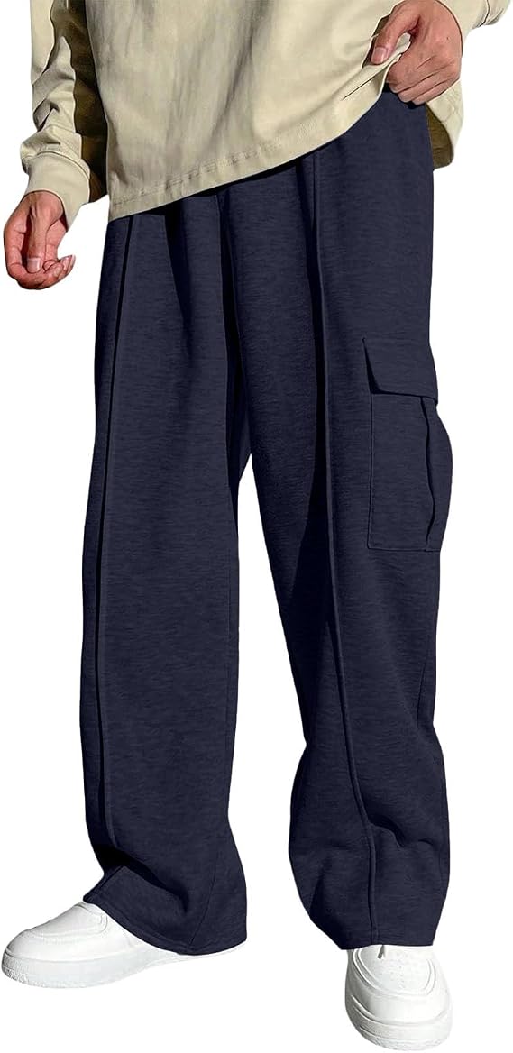 Men's Wide Leg Thermal Sweatpants – Baggy Cargo Joggers, Elastic Waist Athletic#Z