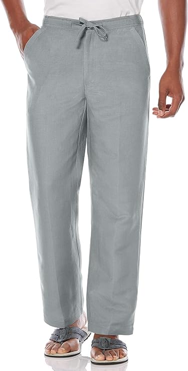 Cubavera Men's Drawstring Linen-Blend Pant with Black Elastic Waistband