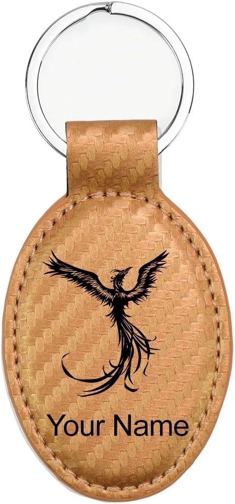 LaserGram Oval Keychain, Phoenix, Personalized Engraving Included