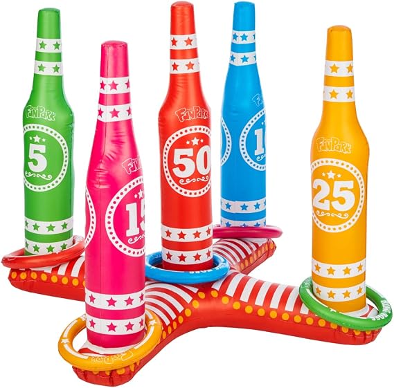 Flybar FunPark Ring Toss Game for Kids and Family, 3 Feet Tall, Includes 5 Colorful Rings, Inflatable Giant Outdoor Games for Adults and Family