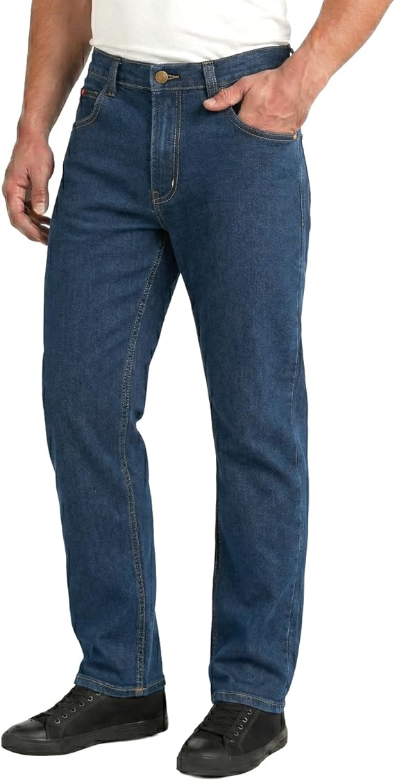 Lee Cooper Men's Jeans Classic Regular Fit with 5 Pockets Design Zip Fly & Belt Loop Heavy Duty Denim Wash Stretch Plain Casual Workwear Durable Utility Straight Leg Work Pants (Black/Navy)