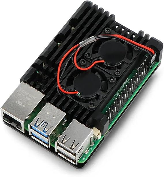 Raspberry Pi 5 Çift Fanlı İki Kablolu Alüminyum Kasa Soğutucu Muhafaza Kutusu